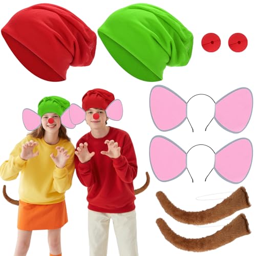 BOUTICOL Halloween Mouse Costume include Hat Headband Tail and Nose for Halloween Cosplay Party (red and green)