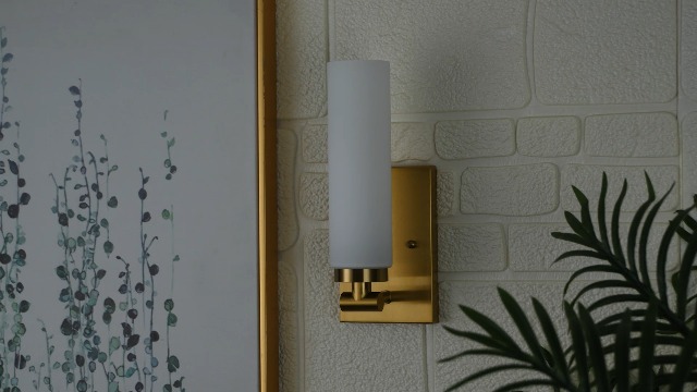 Image of Emak Wall Sconces Set of Two, Modern Brushed Gold Sconce with Clear Glass Shade, Bathroom Lighting Fixtures for Mirror, Living Room, Bedroom, Gallery, WS086-BGD-CG-2PK