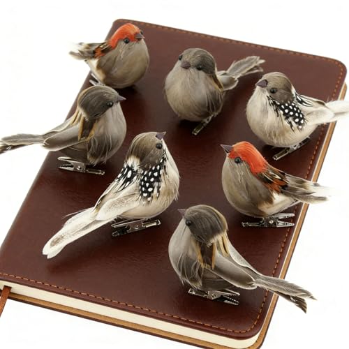 Lot de 6 Oiseaux Artificiels en Plumes Oiseaux Decoratifs Exterieur Petits Oiseaux Artificiels à Suspendre avec Clip pour Ornement Jardin Maison Balcon