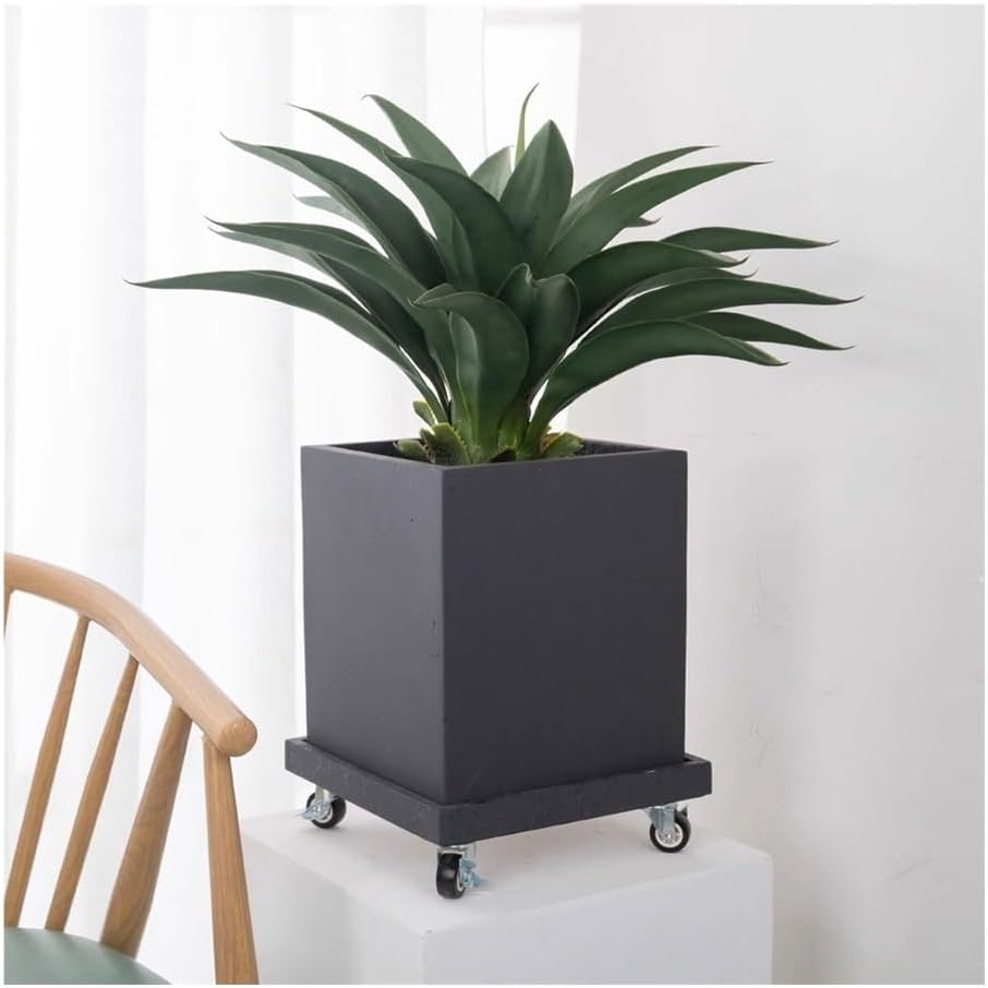 Flower Tray, Movable Square with Wheels Plant Saucer, Indoor Outdoor Synthetic Resin Planter Drip Trays,Planter Trays(Black,Medium)
