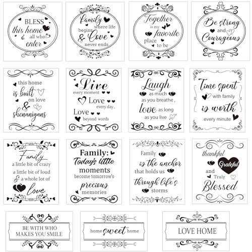 Wxiben Inspirational Rub on Transfers for Crafts - 15 Sheets Vintage Words Rub on Transfers for Furniture Black Warm Letters Rub on Transfer Decal Stickers for Wood Scrapbook DIY Craft Home Decor