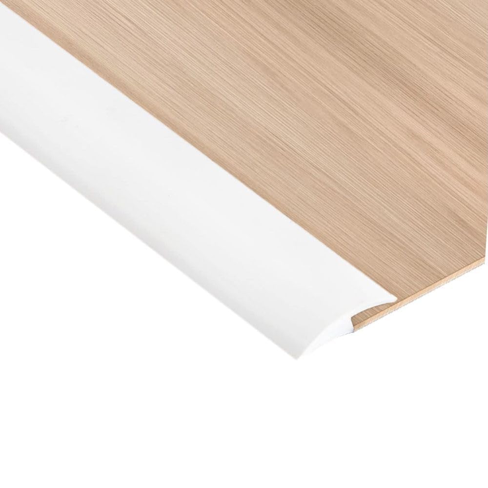 Zayejod 1.2M White Carpet Trim Self Adhesive PVC Laminate Floor Door Doorway Transition Threshold Strip Tile Edgings Rubber Flooring Edge Strip(Cover Height Within 3mm)