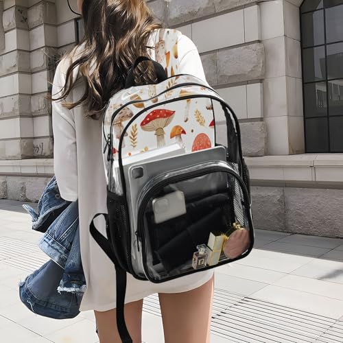 Mochila transparente de hojas de hongo escolar resistente con múltiples bolsillos 6
