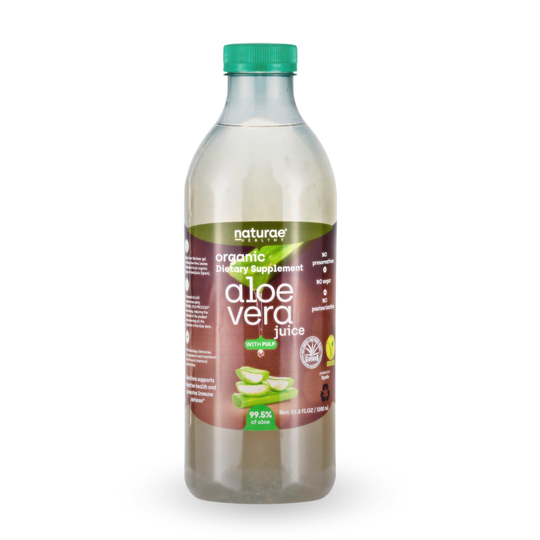 Naturae Healthy Aloe Vera Juice with Pulp – Organic & Cold-Processed – Supports Stomach Acidity Regulation and Overall Digestive Wellness - 33.8 fl oz