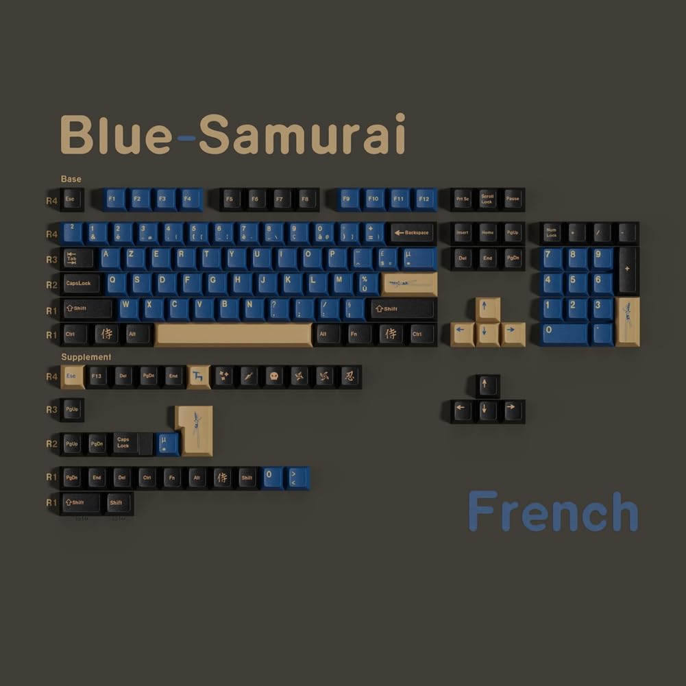 Ginobili Touches de Clavier PBT Profil Cherry Blue Samurai Big Set pour Claviers Mécaniques