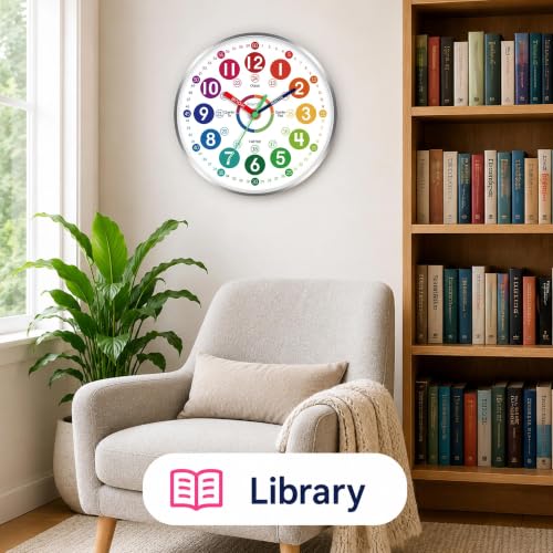 Image of Roymnie Wall Clock 10 inch for Kids Learning Teaching Silent Battery Operated | Learning to Tell Time Easily Non Ticking Analog Colorful Teaching Time Clock Decorative for Kids Room Classroom School Modern