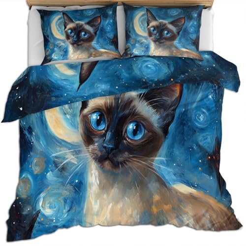 GKPLY Cat Bedding Set, Starry Night Comforter Set Twin,