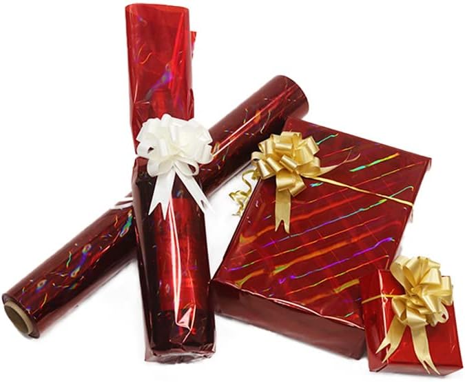 Miniatura 3 de CMFYHM Rollo de celofán rojo iridiscente I de 34 pulgadas de ancho x 100 pies de largo, violonchelo colorido, perfecto para cestas, regalos,