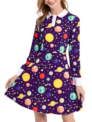 AXUIOKRY Plus Size Aline Peter Pan Collar Purple Teacher Costume Science Dress AX02-3-XXL