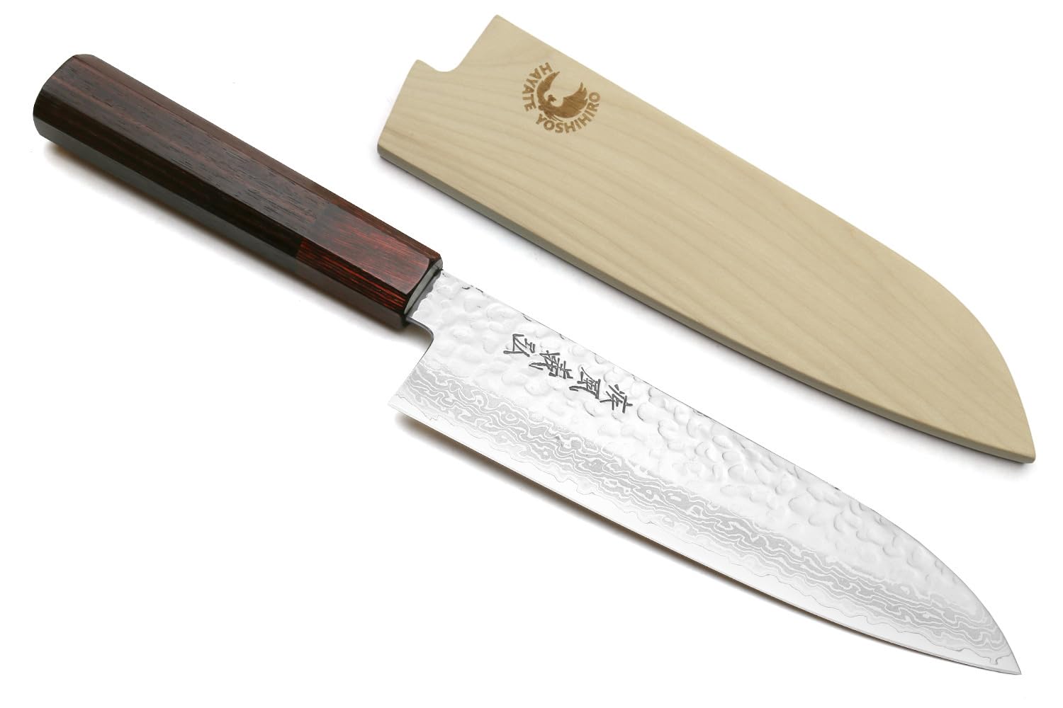 Yoshihiro VG10 46 Layers Hammered Damascus Santoku Japanese Multipurpose Chef Knife (7"(180mm) Rosewood Handle)