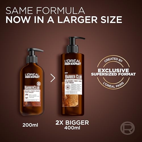3. Bild von L'Oréal Men Expert XXL 3-in-1 Bartshampoo für Männer, Für Bart, Gesicht und Haar, Beruhigende Bartpflege für Männer gegen Schuppen mit Zedernholzöl, Barber Club, 1 x 400 ml 400 ml (1er Pack)