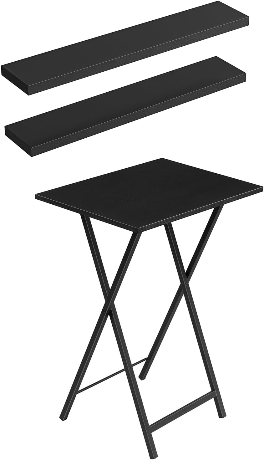 HOOBRO Folding TV Tray Table and 47.2 Inch Floating Shelves, Table Snack Table for Small Space, Wall Shelf Set of 2, BK15BZ01-BK120BJP201