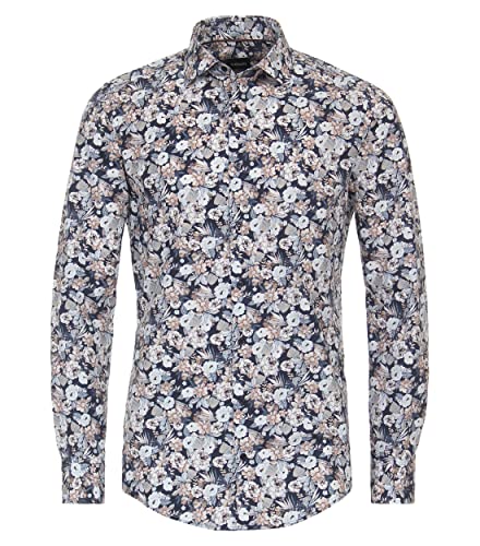 Venti Businesshemd Print Modern Fit graues Dunkelblau 42