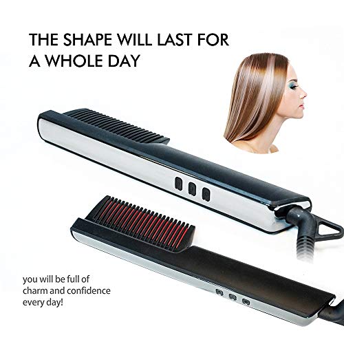 Peine alisador de cabello y barba anti quemaduras con pantalla LCD para hombres y mujeres, cerámica, rotación 360 grados miniatura 3