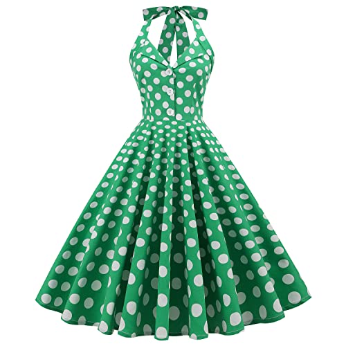 Image of 1950s Dresses for Women Vintage Retro Cocktail Party Swing Dresses Halter Floral Rockabilly 50s Polka Dot Pin up Dress