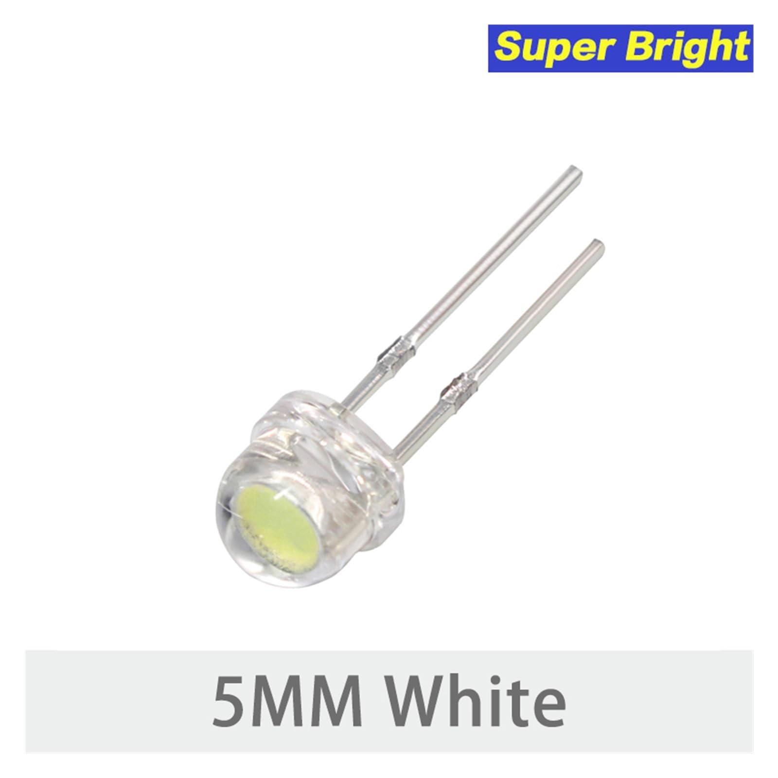 WHWRCADV 5 PCS Straw Hat LED Diode 5MM Blue Green Red Yellow White Led Lights Diode F5 Super Bright Led(White)