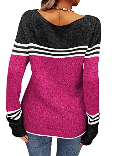 Image of Danedvi Womens Fall Fashion 2026 Sweaters Colorblock Lightweight Striped Crewneck Winter Trendy Pullover Tops