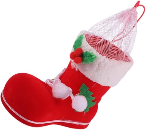 Miniatura 7 de TOYANDONA 2 botas de caramelo de Navidad con pompones, bolsa de regalo de Cnady para Navidad, adorno de árbol de Navidad, mini botas de Papá Noel