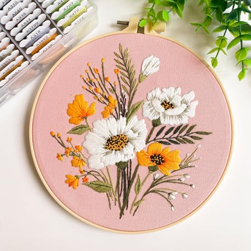 Image of Silentsea 3 Embroidery Kits-Beginner Collection, Includes All Needed 3 Plastic Hoops, 3 Embroidery Fabrics with Patterns, Threads, Needles, and More.