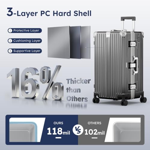 Image of ALPHA CAMP 2-Piece Luggage Set, 20 Inch Carry-On & 26 Inch Trunk Luggage | Aluminum Frame Zipperless 3-Layer PC Suitcase Set with TSA Lock,Charging Port,Cup Holder for Business & Holiday Travel