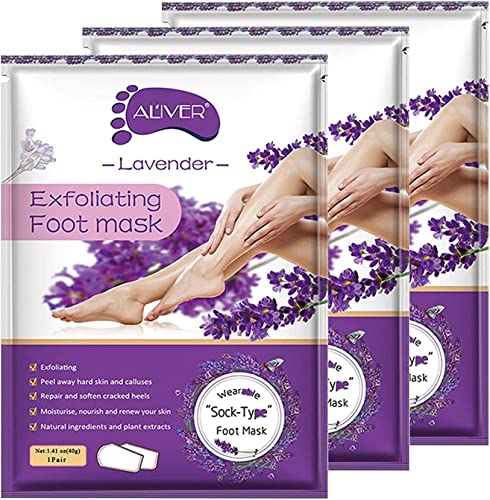 ALIVER Foot Peel Mask 3 Pack Foot Masks Exfoliating Lavender Exfoliator for Callus Dead Skin Repair Rough Heels for Women Men