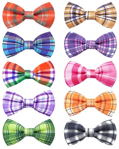 PET SHOW 10 Pack Plaid Small Dog Bow Ties Sliding Collar Attachments Puppy Cats Classic Bowties for Medium Dogs Rainbow Bowknots Christmas Party Holiday Pet Grooming Accessories(Small)