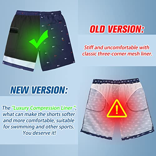 Image of American Trends Mens Swim Trunks Compression Lined Swim Shorts for Outdoor Bathing Suit Shorts, Fishbone Navy Blue, XX-Large