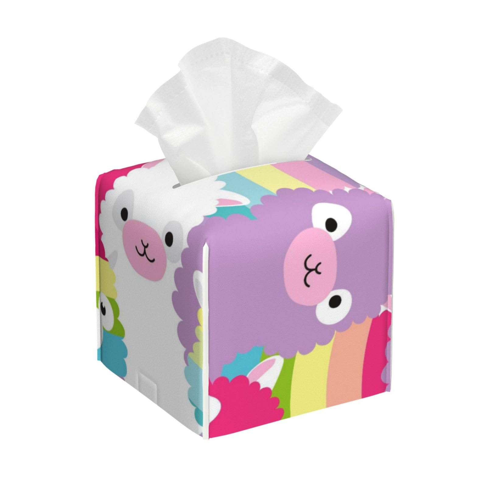 Cute Llama Alpaca Funny Animal PVC Cube Tissue Pack for Home Office Bathroom Use