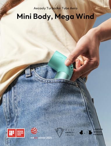 Image of Aecooly Portable Handheld Fan, Powerful Turbo Mini Fan, 19000 RPM High Speed Aero Ultra, 15H Max Cooling Time, 7 Speeds Aluminum Case, Pocket Rechargeable Personal Small Travel GIfts for Women-Green
