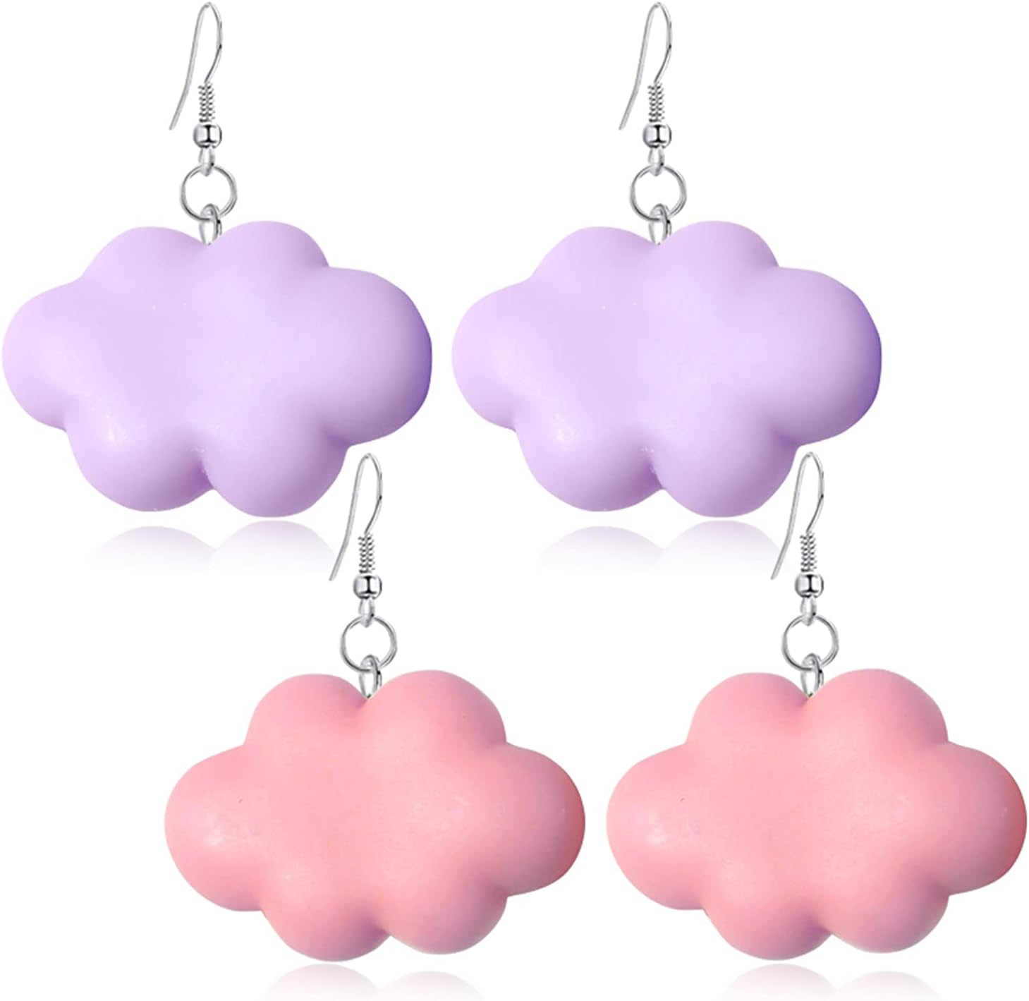 2 Pairs Handmade Lightweight Simple Lovely Resin White Clouds Dangle Drop Earrings Sets for Women Summer Sky Cloud Weather Jewelry