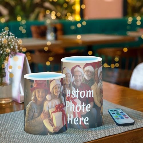 Image of Personalized Flickering Flameless Candles, Custom Photo LED Candles Set of 2, Remote Timer Battery Operated Candle for Valentine Wedding Birthday