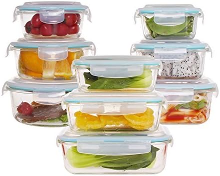 Glass Food Storage Container Set-18 Pieces(9 Containers+9 Lids)Glass Lunch Containers with Airtight Locking Lids, Glass Meal Prep Containers BPA-Free, for Home Kitchen or Restaurant