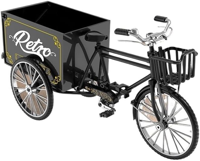 Finger Bike, Alloy Three-Wheeled Pulling Truck Sanitation Truck Rubbish Truck Model Ornaments(Black)