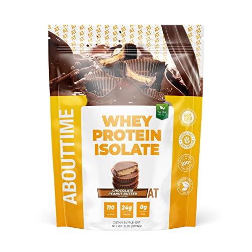 Image of About Time Whey Protein Isolate Powder 24g Chocolate Peanut Butter, Natural Ingredients, Non-GMO, Gluten-Free, Lactose-Free, Zero Sugar, Low Carb, 32 Servings