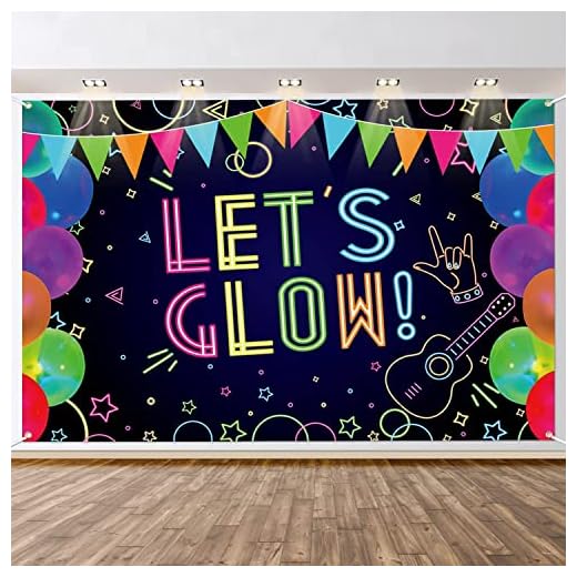 XJLANTTE Fondo de Pancarta Que Brilla en la Oscuridad Vamos a Brillar Fondo de fotografía con temática de luz Negra Fotomatón para Decoraciones de Fiesta de neón para niños, 71 x 47 Pulgadas (A)
