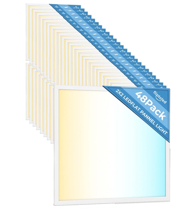 FlipToLed 48 Pack 2x2 led Flat Panel Light, 20/25/30/35/40W, 5 Color Temps 3K/3.5K/4K/5K/6.5K, Dimmable Recessed Drop Ceiling Lights, 2500-5000 Lumens