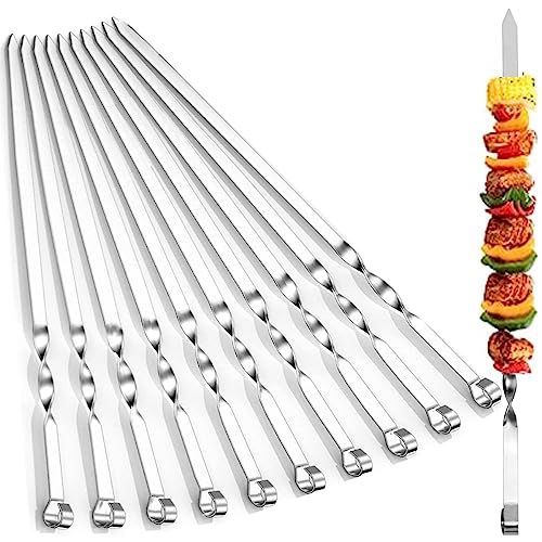 10 Stück Grillspieße lang Grillspieße aus Edelstahl 55cm Schaschlikspieße Lange Spieße für Fleisch Gemüse Stockbro BBQ Grillen Grillzubehör aus Edelstah (55cm)