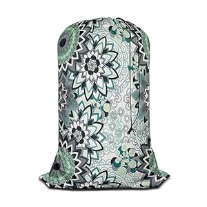 Swono Mandala Pattern Laundry Bag Drawstring Closure Indian Style Floral Repeat Boho Graphic Heavy Duty Laundry Portable for College Dorm Room Essentials for Travel Camp