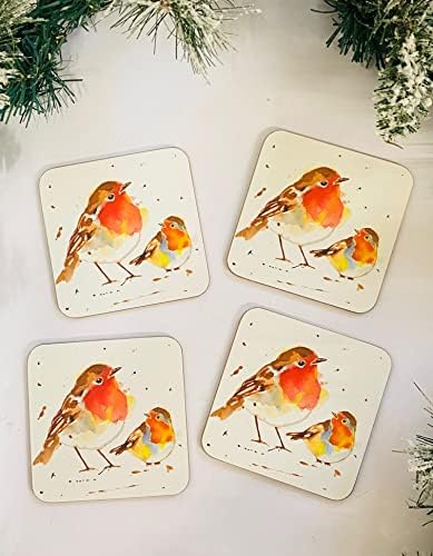Christmas Robins Cork Coasters Set of 4