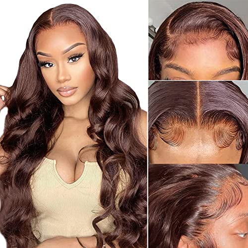 20Inch Brown Body Wave Lace Front Wigs Human Hair Pre Plucked 150% Density 13x4 HD Lace Front Wigs for Black Women Choco