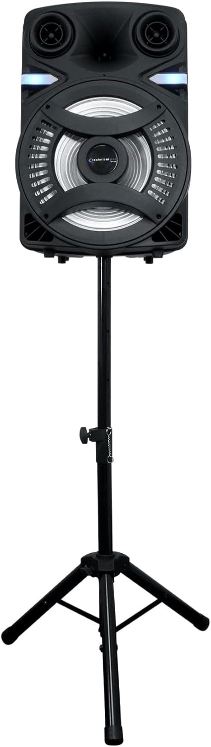 A Technical Pro CLUB15 speaker mounted on a black speaker stand.