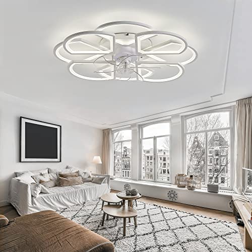 YUNZI 80CM Ventilador De Techo con Luz Temporizado Silencioso Reversible Motor DC Modo Invierno Y Verano LED 70W Regulable Lampara Ventilador Techo 6 Velocidades para Dormitorio Salón-White||80CM