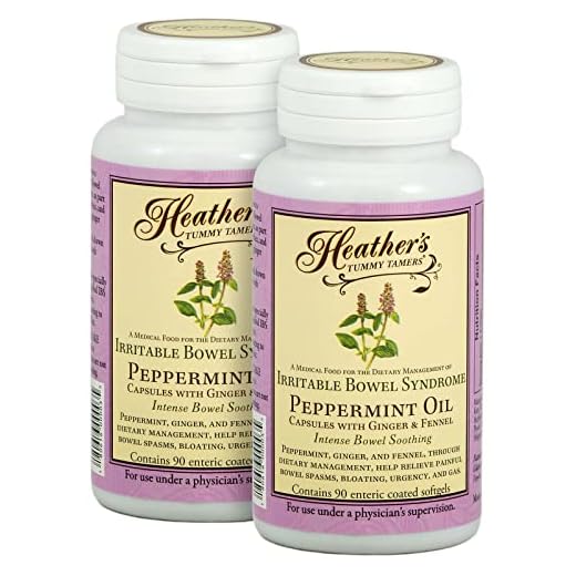 Heather's Tummy Tamers - Peppermint Oil Capsules with Ginger and Fennel for Irritable Bowel Syndrome ~ 90 softgels (Pack of 2)
