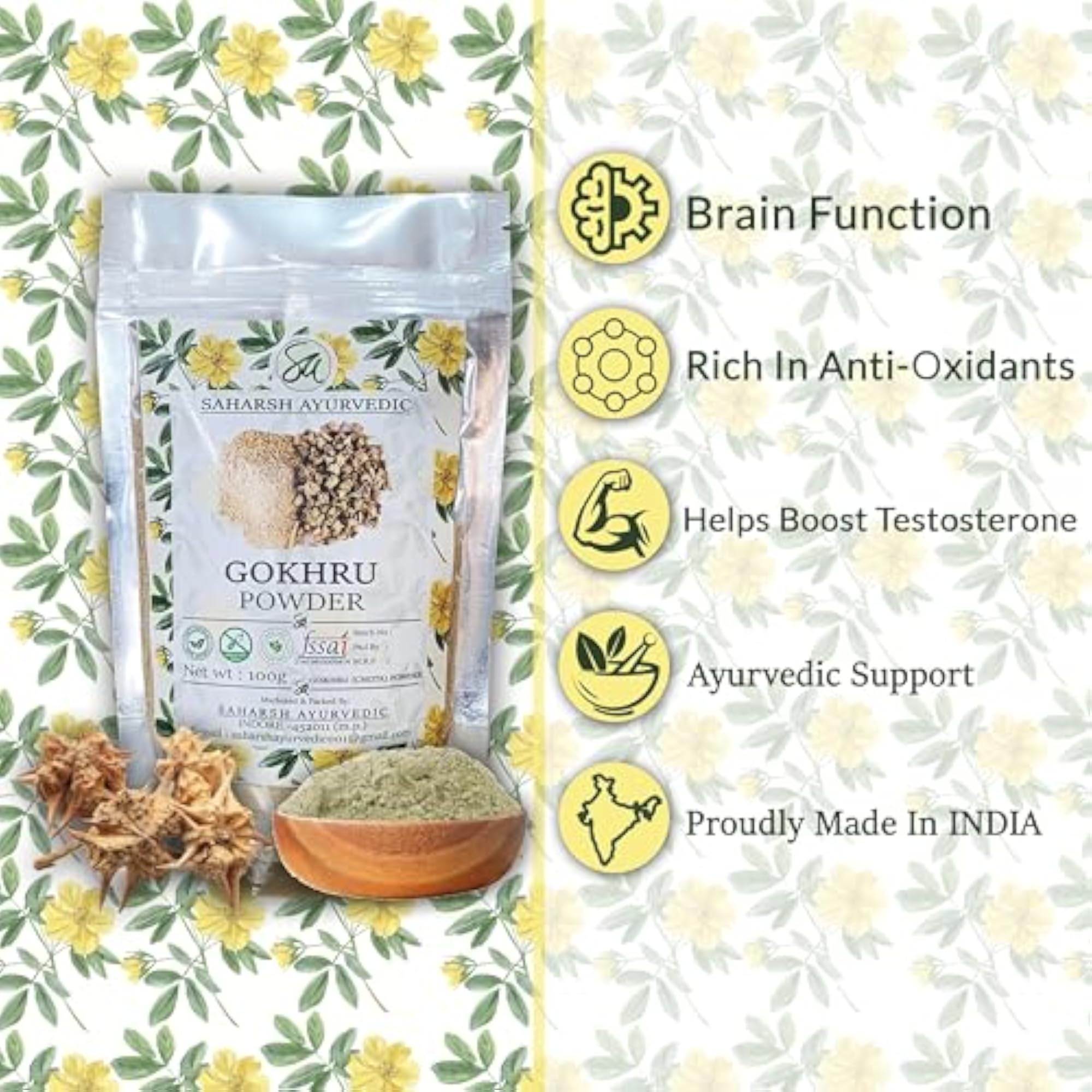 Gokhru Powder 100g, Natural Herbal Supplement