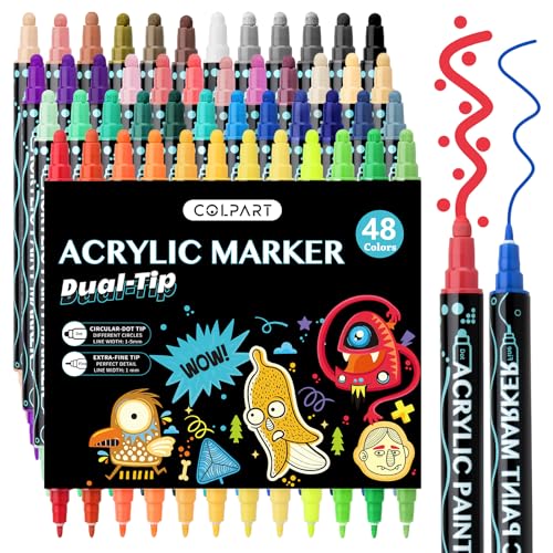 colpart Acrylstifte für Steine wasserfest-96 Spitzen-48 Farben Steine Bemalen Acrylic PaintPermanent Marker Stift ostereier zum bemalen Für Kunststoff Glas Holz Keramik Metall Reifen Leinwand.