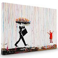 Banksy Canvas Wall Art | Banksy Wall Art | Wall Décor | Canvas Prints | Abstract Wall Art | Banksy Wallpaper | Prints for Bedroom | Banksy Umbrella Colorful Rain Kid Wall Art