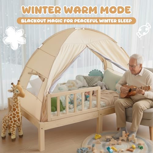 LEEDOR® Bed Canopy for Kids/Adults,Mosquito Net & Privacy Tent 2-in-1 Bed Tent,Air Ventilation Mesh & Blackout Cloth Double Design Dream Tent,Indoor Safety Bed Tent for Girls/Boys Twin (No Mattress) by LEEDOR - Image 3