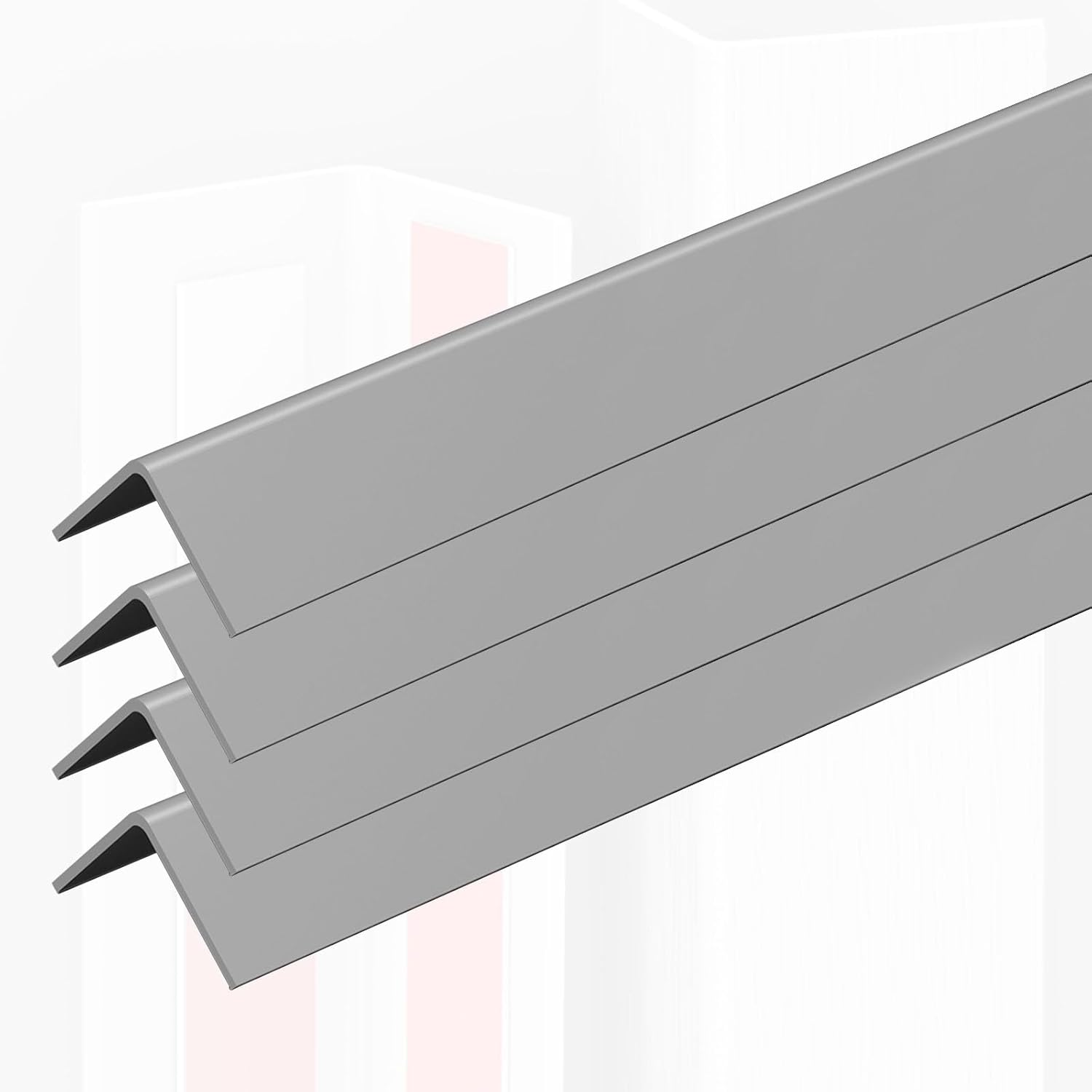 4 Pack Plastic PVC Corner 89 Degree Angle Trim Wall Edge Protector, White Beige Grey Drywall Corner Molding Strips for Stair Steps Edging, Self Adhesive(Grey,L 48inch/121.9cm)