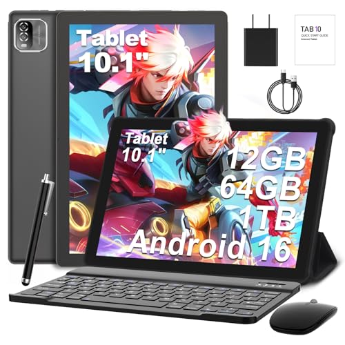 10 Inch Android 16 Tablet with Keyboard,Case, Mouse, Stylus (Black) by NEWISION - Used condition - US$66.84
