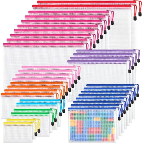 Image of JARLINK 36 Pack 8 Sizes Mesh Pouch, 9 Colors, Waterproof Zipper File Bags Document Multipurpose Travel Bags for Office, School, Board Game, Puzzles, Cosmetics, Travel Accessories, and Home Organize